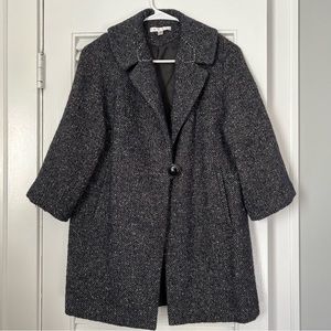 CAbi Navy Gray Tweed Button Coat XS